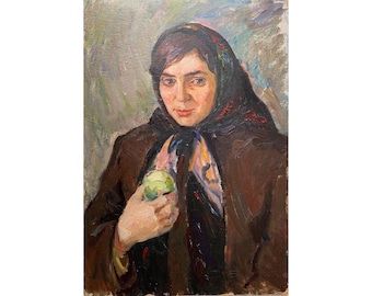 VINTAGE FEMALE PORTRAIT Original Oil Painting by Ukrainian artist V.Lavrinenko 1970s, Wall Art, Portrait of a woman, 27.6 x 19.7 inch