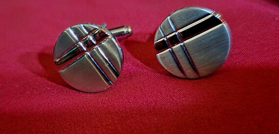 Silver-tone round cufflinks - image 2