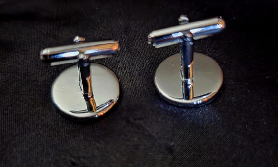 Silver-tone round cufflinks - image 3