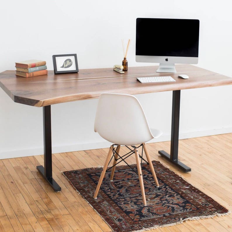 Live Edge Table Desk Work Contemporary Office Furniture Rustic Industrial Black Walnut Natural Slab Modern Scandinavian Design