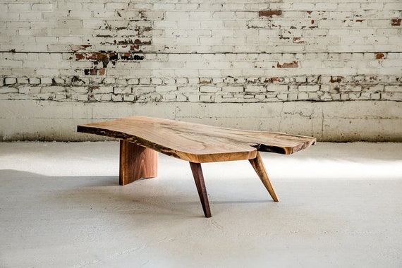 Mid century live edge outlet coffee table