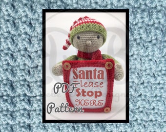 Elf 'Santa Stop Here' Sign ornament, Crochet Pattern