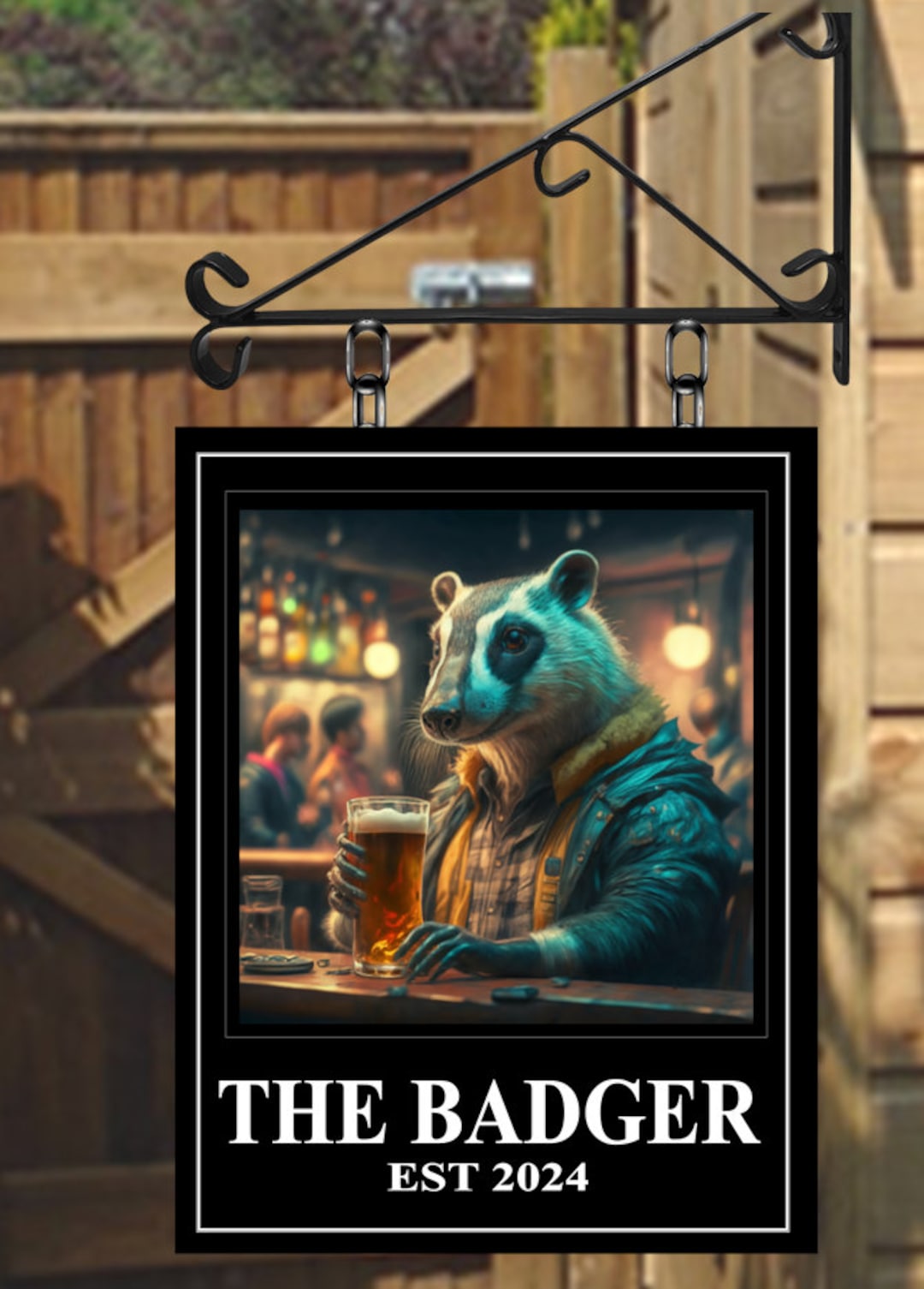 The Badger Personalised Swinging Custom Made Hanging Pub and Bar Sign ...