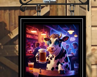 The Tipsy Cow Personalised Swinging Custom made Hanging Pub and Bar Sign Various sizes