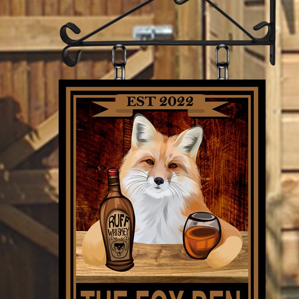 The Fox Den Personalised Swinging Custom made Hanging Pub and Bar Sign Various sizes