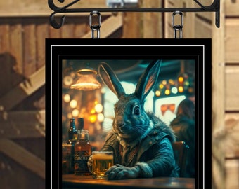The Rabbit Hutch Personalised Swinging Custom made Hanging Pub and Bar Sign Various sizes
