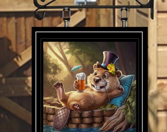 The Bevvied Beaver Personalised Swinging Custom made Hanging Pub and Bar Sign Various sizes