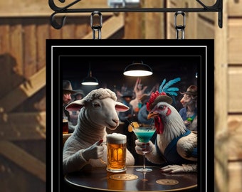 The Lamb and Chicken Personalised Swinging Custom made Hanging Pub and Bar Sign Various sizes