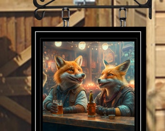 The Fox Den Personalised Swinging Custom made Hanging Pub and Bar Sign Various sizes