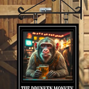 The Drunken Monkey Personalised Swinging Custom made Hanging Pub and Bar Sign Various sizes