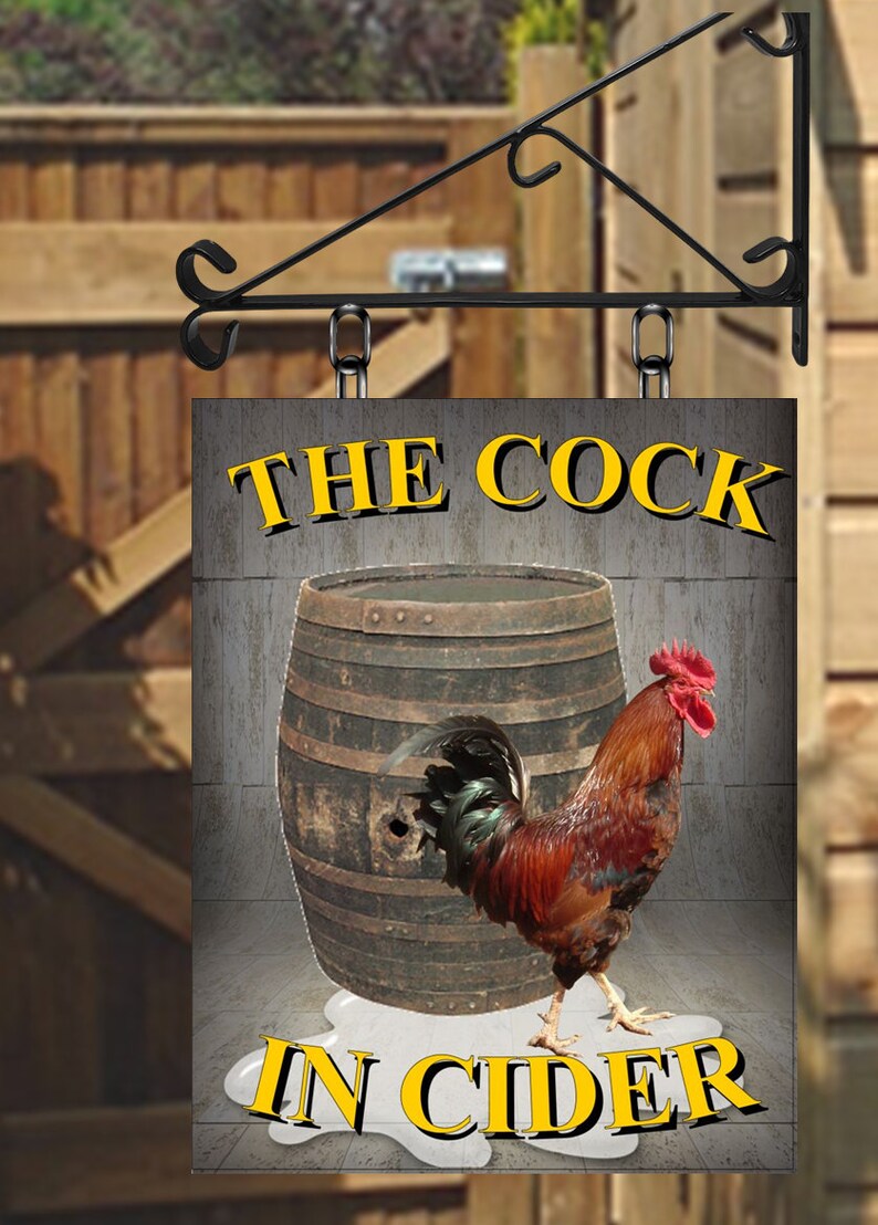 The Cock in Cider Personalised Swinging Custom made Hanging Pub and Bar Sign Various sizes image 1