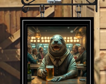 The Laughing Seal Personalised Swinging Custom made Hanging Pub and Bar Sign Various sizes