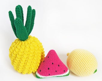 Pineapple, watermelon, lemon fruits, Pretend food, Montessori toys, play market toys, amigurumi, toy food, toy fruits