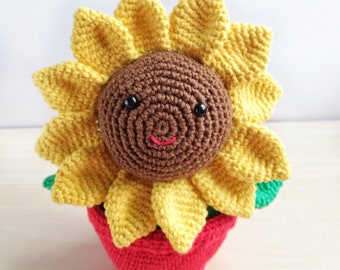 Juguete de ganchillo, decoración de girasol, planta de juguete, suculentas, Amigurumi, regalos para niños, decoración de guardería, flor artificial, decoración de oficina, decoración de escritorio