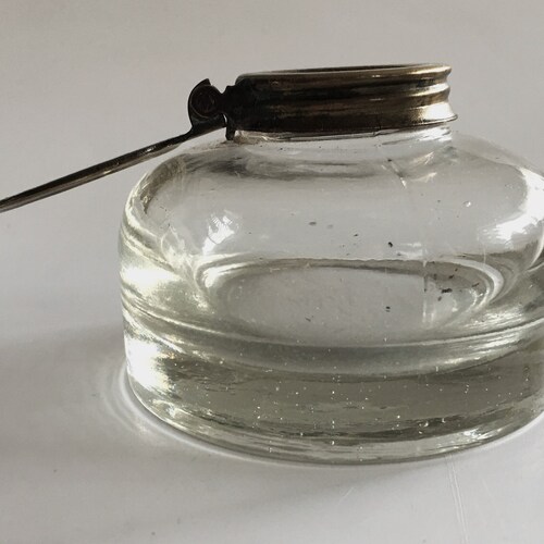 English Antique Dome Shaped Glass Inkwell with Brass shops Fixtures