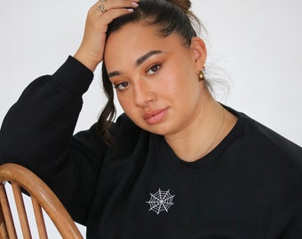 Gestickter Spinnennetz Pullover: Unisex Halloween Pullover