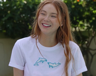 Holographic Dolphin embroidered T-shirt - dolphin t-shirt, embroidered dolphin tee , dolphins