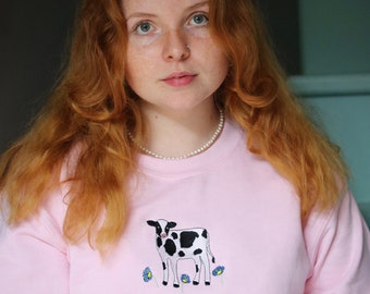 Embroidered Cow Sweater: Buttercup with Daisies