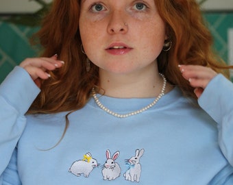 Rabbit Embroidered Sweater for Easter - Cute Bunny Design - Handcrafted Spring Fashion - rabbit lover