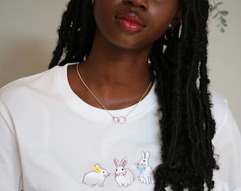 Adorable Rabbit Embroidered T-Shirt - Cute Bunny Design for Animal Lovers - Handcrafted Tee - Unique Gift Idea, easter