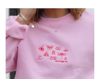 Embroidered pink red Bug slogan Sweater