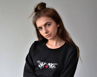 Embroidered meant to bee black bee sweater