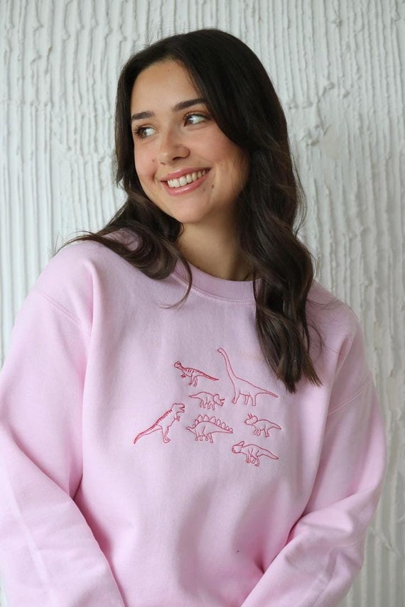 Dinosaur embroidered sweater - unisex jumper - dinosaur embroidered pullover - dinosaur gift idea - cute dinosaur  sweater