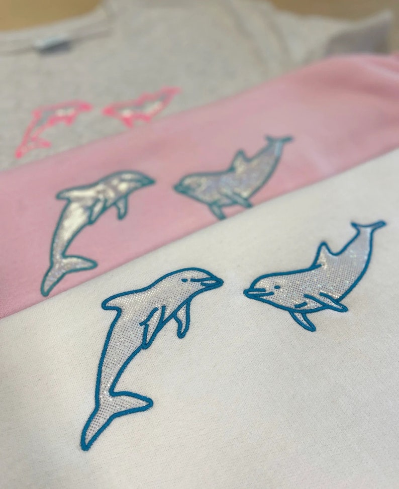 Holographic Dolphin embroidered T-shirt dolphin t-shirt, embroidered dolphin tee , dolphins image 5
