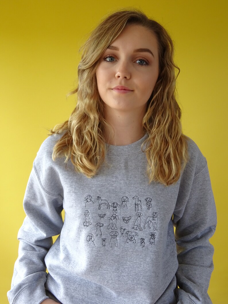 Embroidered doodle dog Sweater Etsy