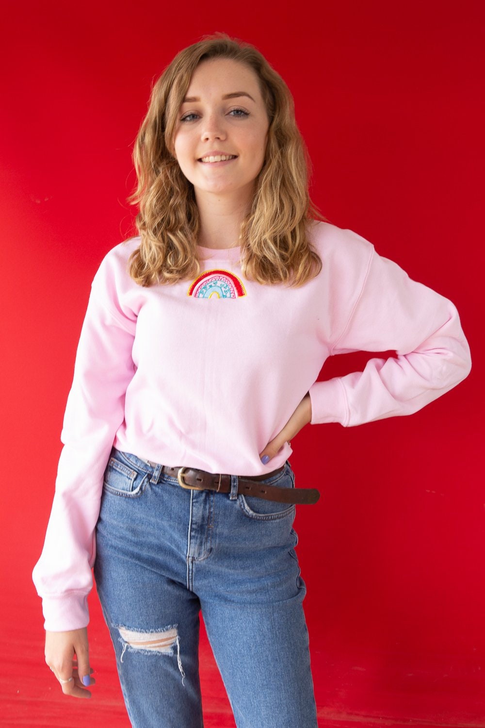 Embroidered Rainbow on a Unisex Sweater - Etsy