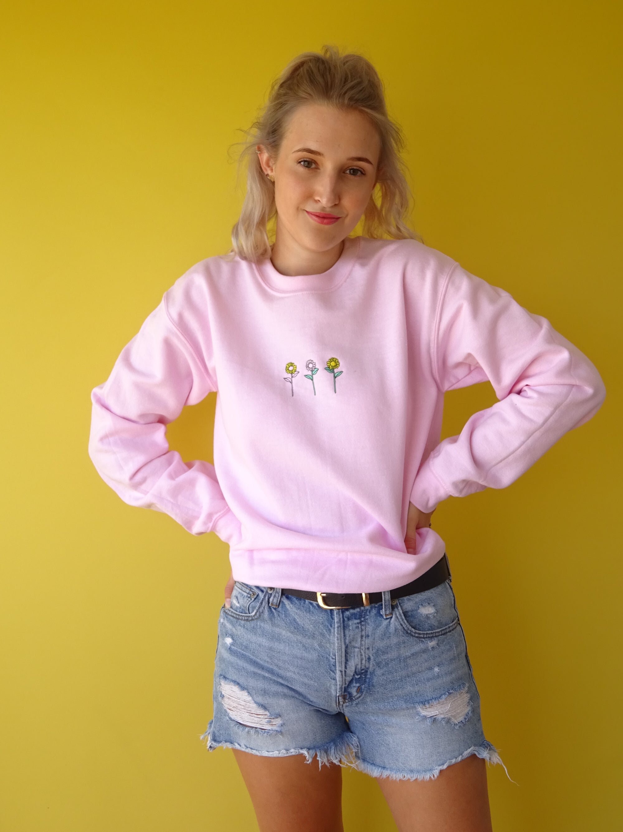 Embroidered sunflower Sweater Etsy