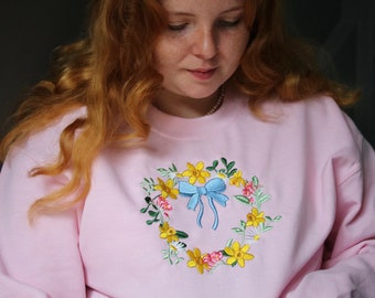 Spring Wreath Sweater, spring easter wreath, cute sweater