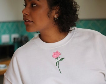 Embroidered rose sweater  - unisex  - floral embroidered sweater - gift ideas - floral gift