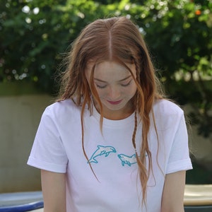 Holographic Dolphin embroidered T-shirt dolphin t-shirt, embroidered dolphin tee , dolphins image 3