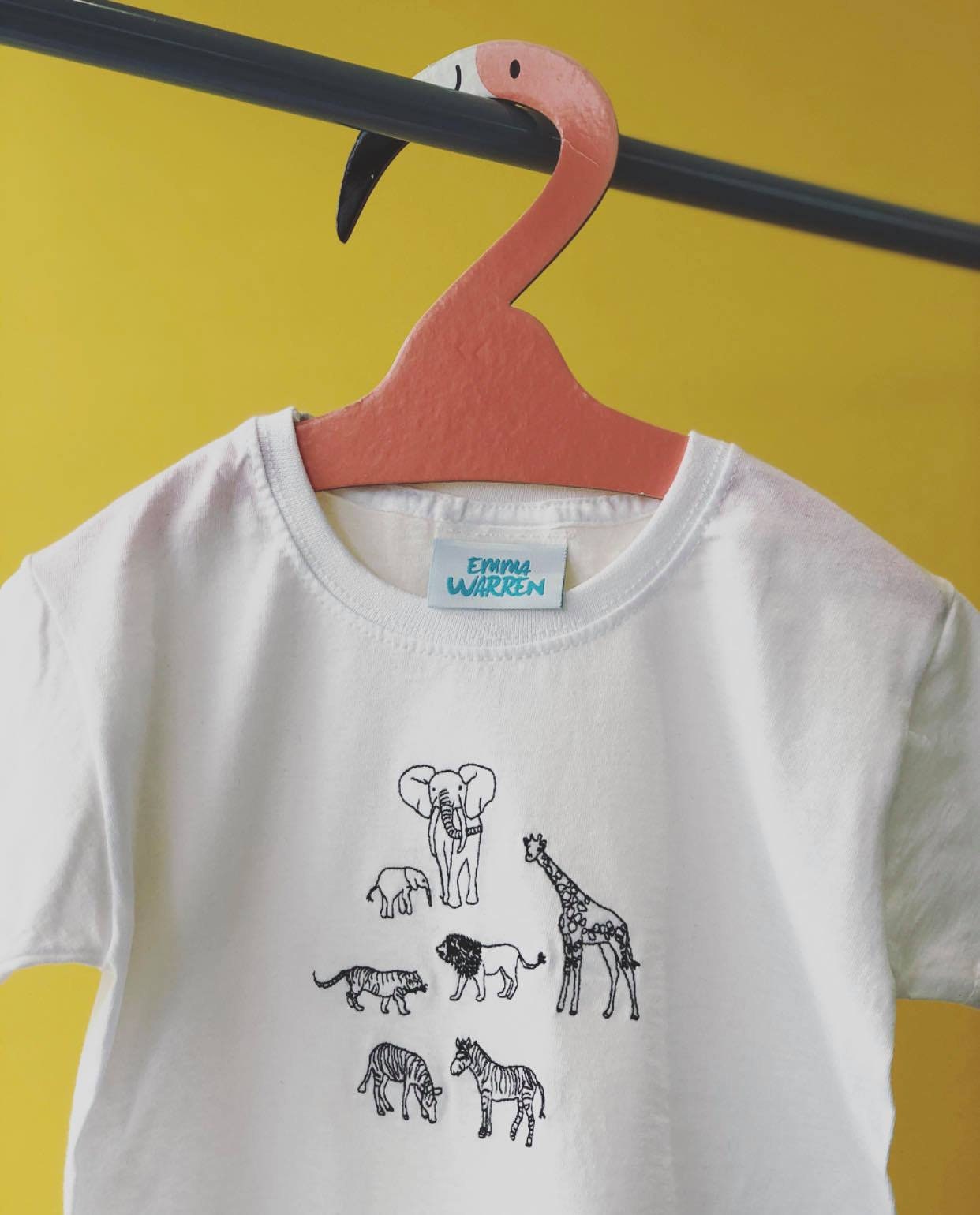 Embroidered animal kids/ baby t-shirt | Etsy