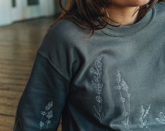 Embroidered big wildflower sweater  - unisex  - floral embroidered sweater - gift ideas - floral gift