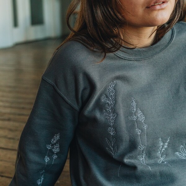 Embroidered big wildflower sweater  - unisex  - floral embroidered sweater - gift ideas - floral gift