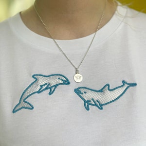 Holographic Dolphin embroidered T-shirt dolphin t-shirt, embroidered dolphin tee , dolphins image 4