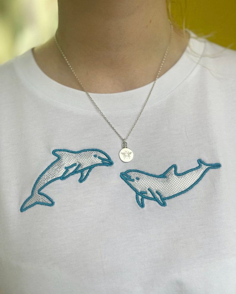 Holographic Dolphin embroidered T-shirt dolphin t-shirt, embroidered dolphin tee , dolphins image 4
