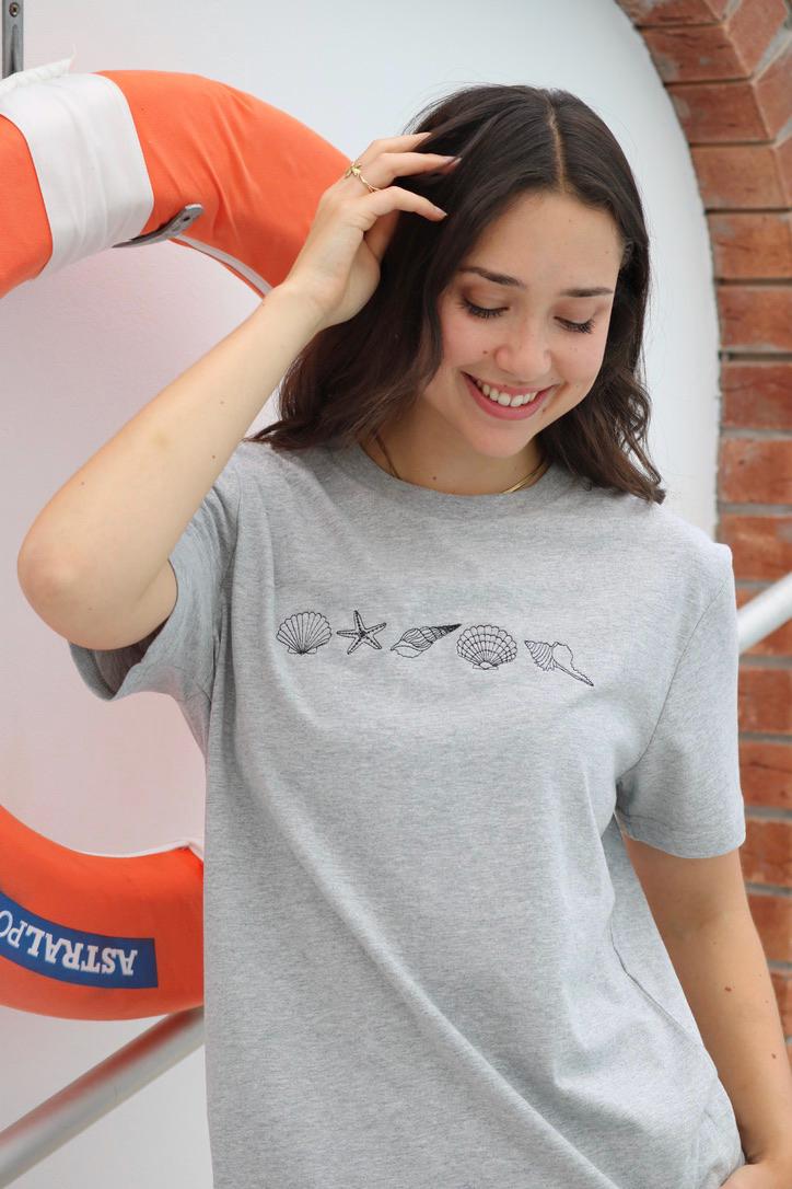 Shell embroidered t-shirt - shell tee , embroidered shells, Sustainable, Organic cotton T-shirt