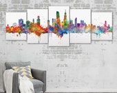 Chicago Stretched Canvas Wall Hanging Office Wall Decal Home Decor Chicago Skyline City Map Print Sets Canvas Sets Art Chicago Building