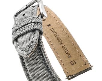 Alpine Cordura Fabric with Water Resistant Leather Lining Watch Strap with Quick Release Spring Bars - Grey- 14, 16, 18, 20, 22 mm