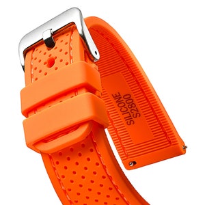 Silicone soft padded watch band with quick release spring bars - Orange - 20mm, 22mm, 24mm (fits wrist sizes 6 1/4 to 8 inch)
