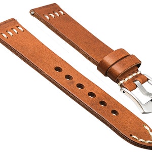 Genuine vintage leather watch band with quick release spring bars  - Tan - 20mm, 22mm, 24mm (fits wrist sizes 6 1/4 to 8 inch)