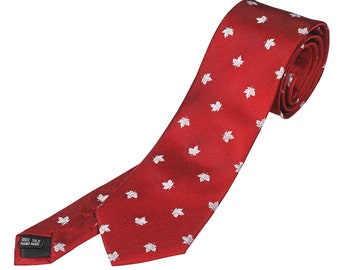 Canadian Maple Leaf Souvenir Silk Tie -Red Silk Tie for Men (S401)