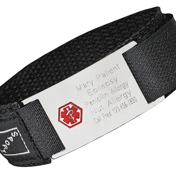 Sporty nylon/ fabric Medical ID Bracelet - V20201MED