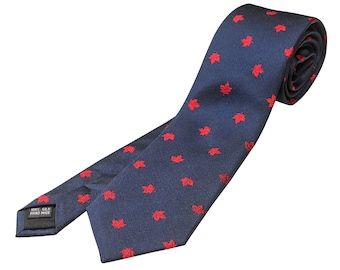 Canadian Maple Leaf Souvenir Silk Tie - Blue Silk Tie with red Maple leaf for Men