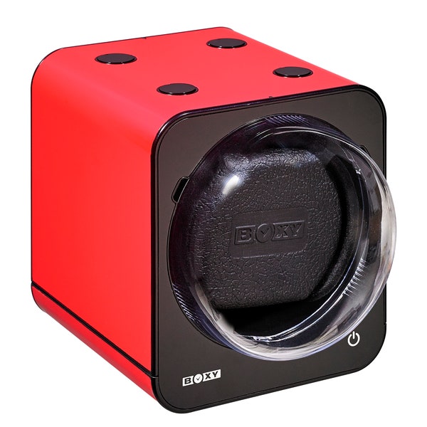 Boxy Fancy Brick (15 setting) Single Watch Winder with power supply - Red