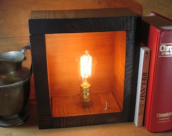 Rustic Shadow Box Edison Lamp, Wood Square Frame, Handmade