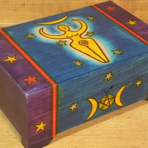 Vintage Wiccan Mother Goddess Polish Wood Jewelry Box, EWB